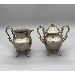 Vintage Birmingham Silver Co. Silver on Copper 2 Set‎ Creamer & Sugar Bowl Lid